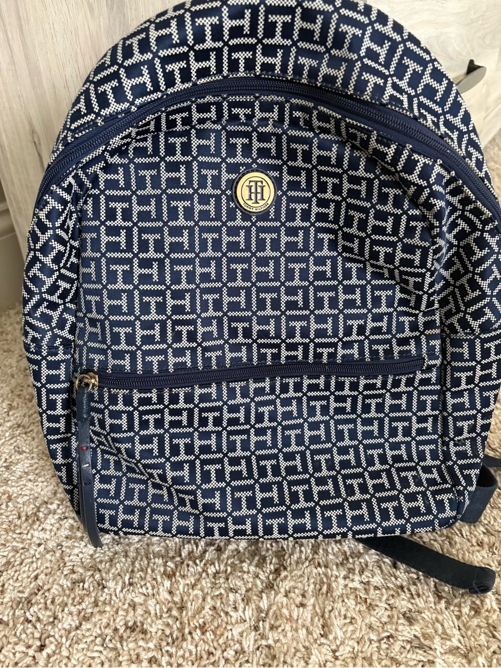 Tommy Hilfiger Navy and White Monogram Jacquard Backpack